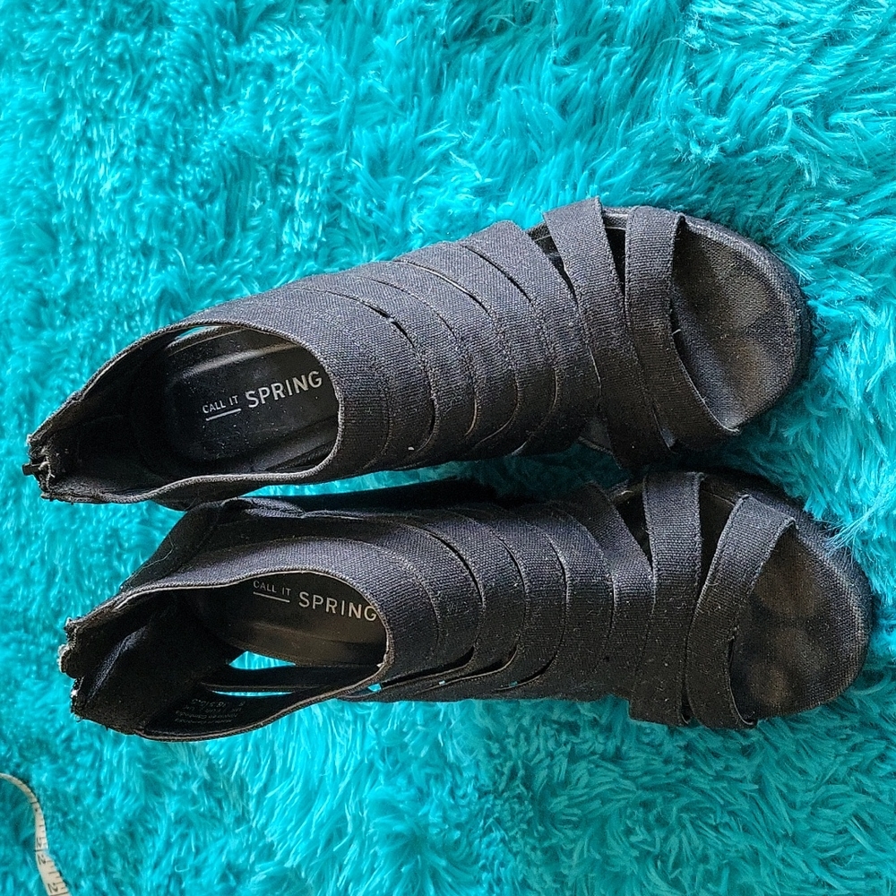 Call it Spring Black Denim Wedges Size 8